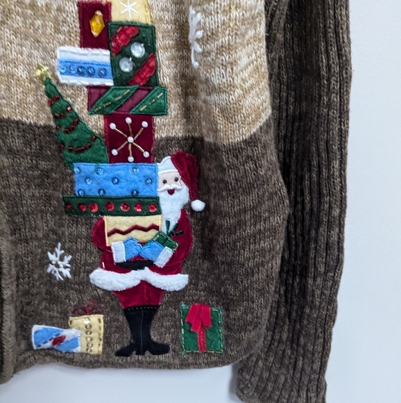 Vintage 90s Beaded Santa Ugly Christmas Cardigan Sweater‎ Teacher Retro - Picture 3 of 15